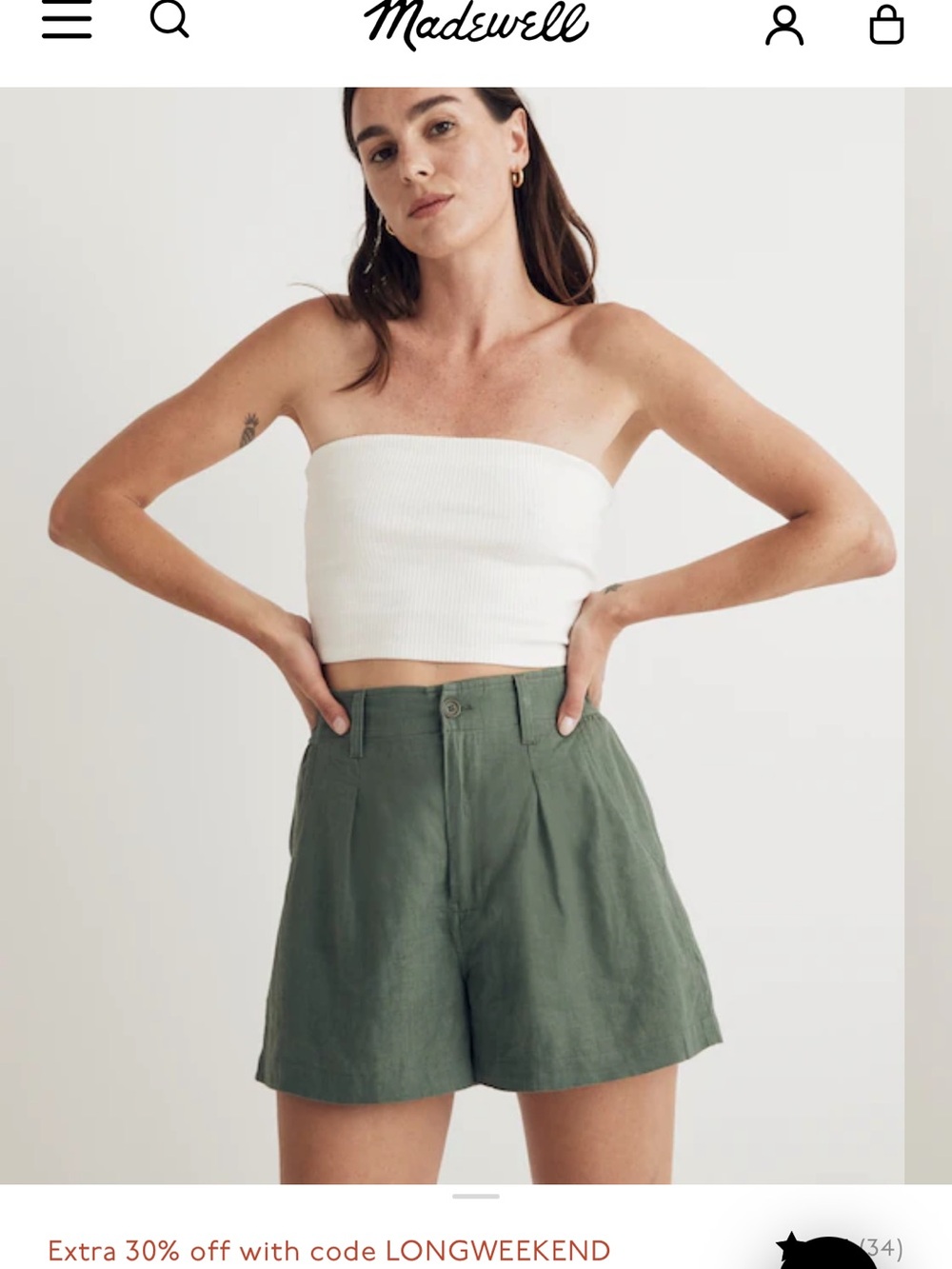 Madewell Olive Green High-Waist Linen-Blend Shorts